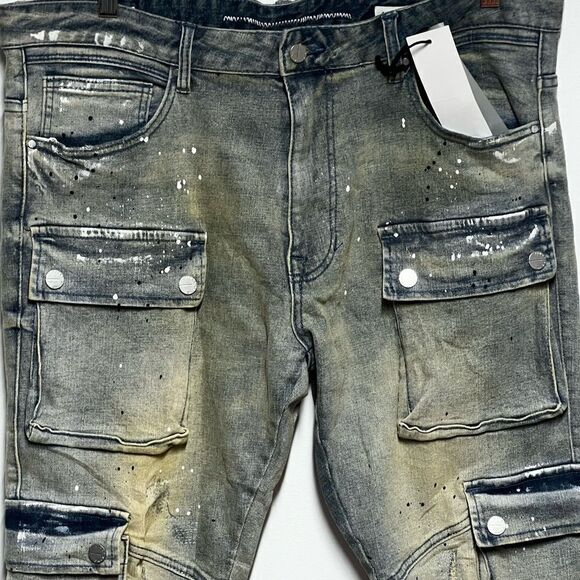 NWT Limited Edition First Row Mens Multi Cargo Slim Straight Jeans Sz 40 - Picture 8 of 12